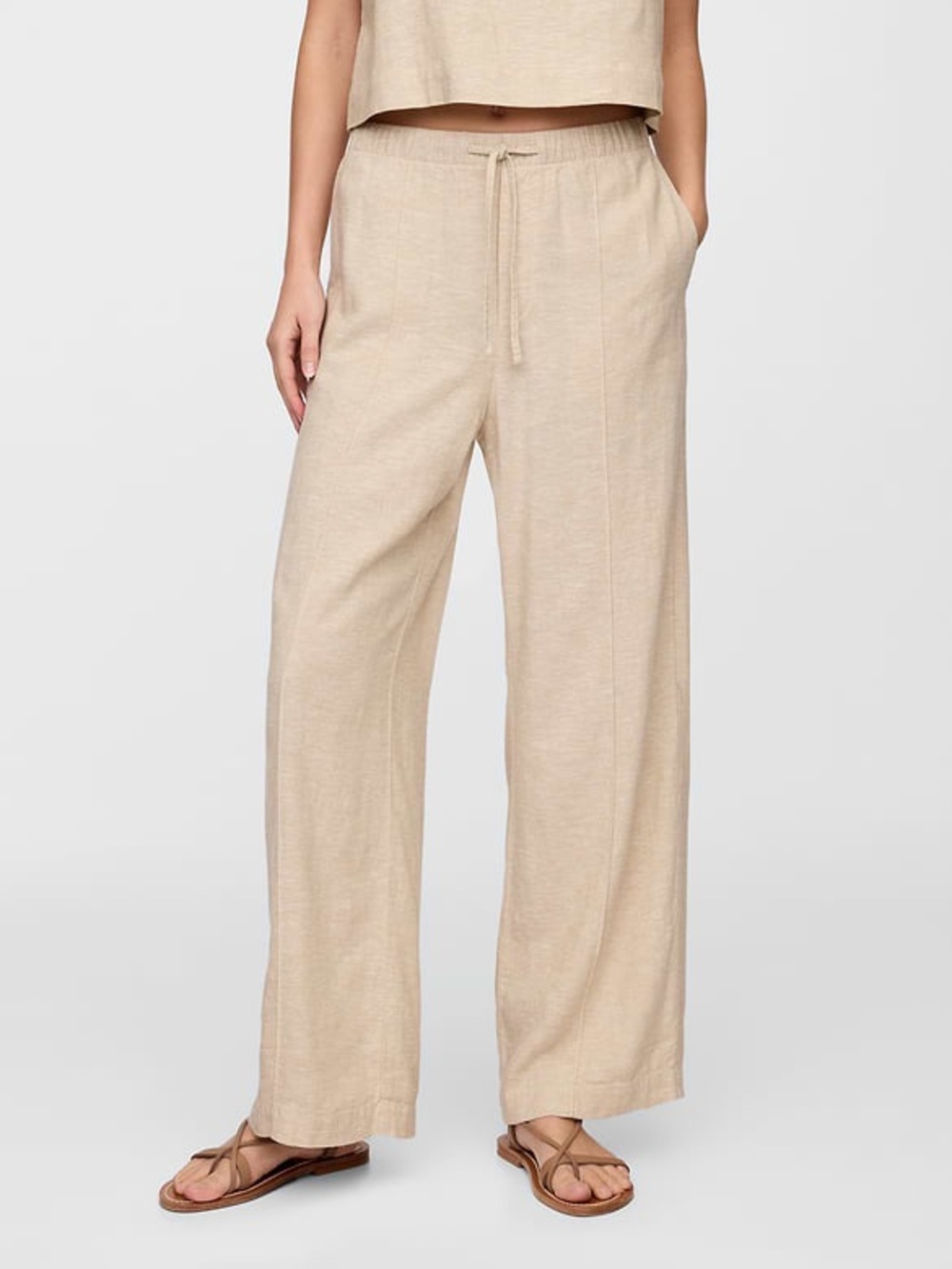 Gap Pull-On Wide Leg Linen Blend Pants